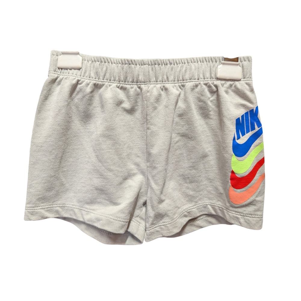 Nike Shorts Kids Size 6 Gray Excellent Multi Color Logo French Terry Athletic